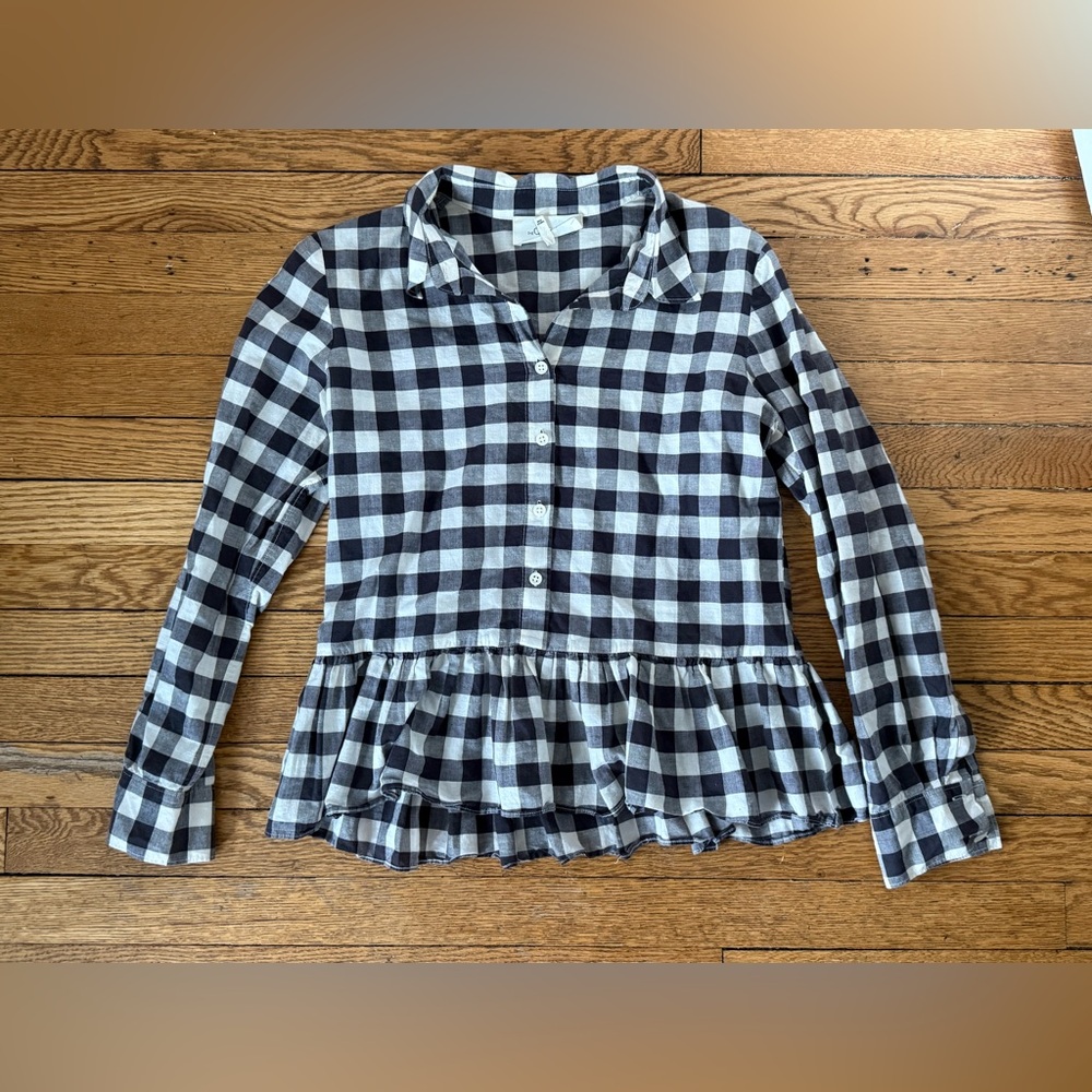 THE GREAT Checkered Long Sleeve Ruffle Shirt Blouse - Size 1 (Small)